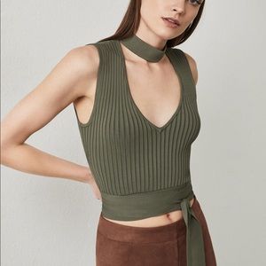 BCBG Hana Mock-Neck Top Dark Olive NWOT